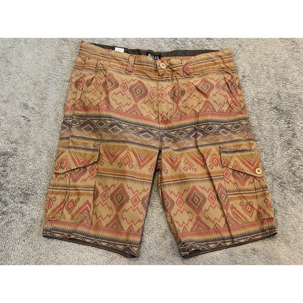 NWT MG Black Label Shorts Mens 34 Tan Brown Aztec Print Cargo Pocket Casual